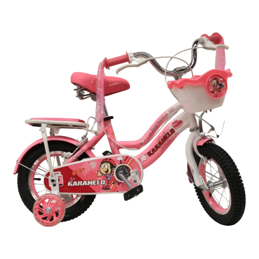 BICI MN R12 Niña Karamelo ROSA c/ BLANCO Parrilla/ Llan nga/ canasta