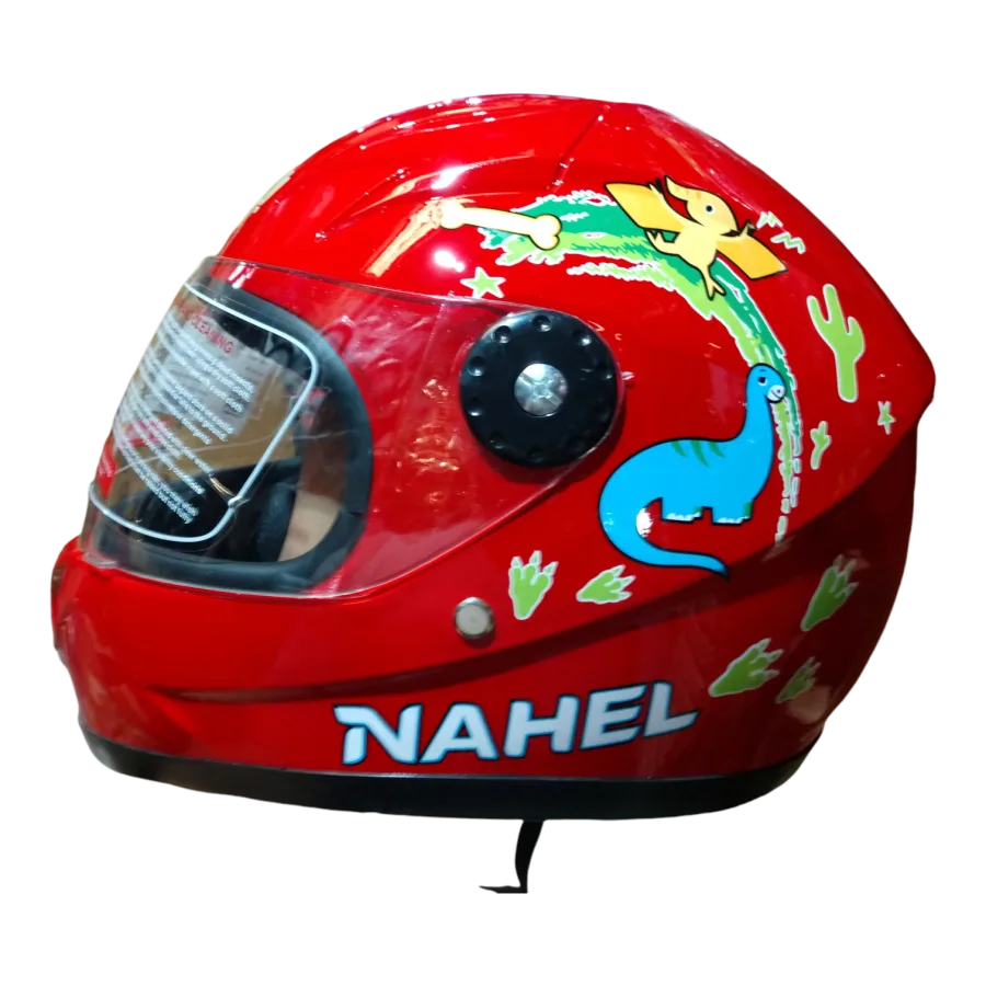 CASCO DE MOTO INFANTIL CERRADO DINOSAURIO ROJO