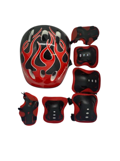 KIT ROJO CASCO INFANTIL CON RODILLERAS, GUANTES