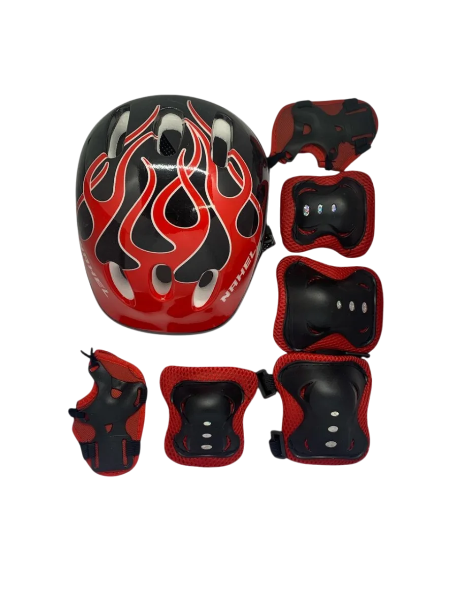 KIT ROJO CASCO INFANTIL CON RODILLERAS, GUANTES