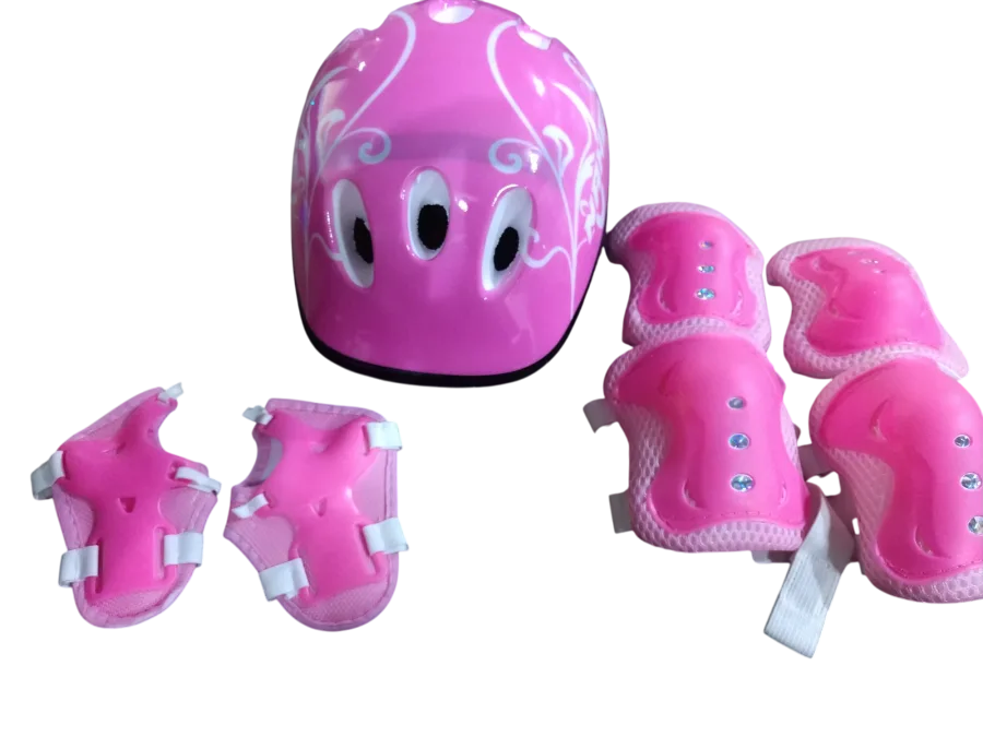 KIT ROSA CASCO INFANTIL CON RODILLERAS, GUANTES Y CODERAS