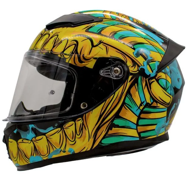 CASCO CERRADO KR HELMET DOT "RAMSES AMA/VDE" VISOR TRANSPARENTE --TALLAS M, L, XL--