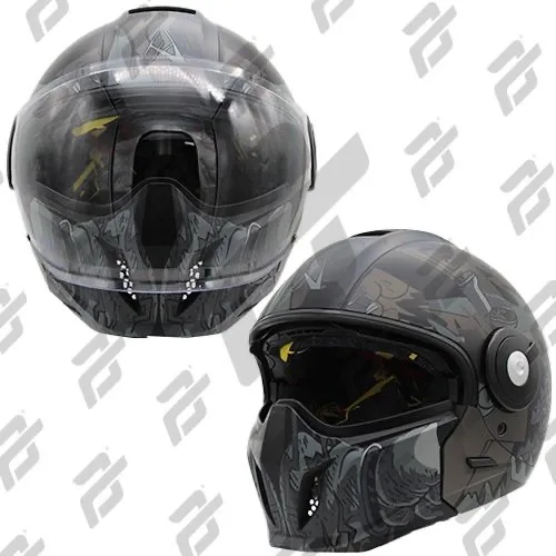 Casco 3 Transf. Helmet Dot "Jet Atomic" Cafe/Gris/Ngo --Lente Humo Antiempañante-- (Tallas: M,L,Xl
