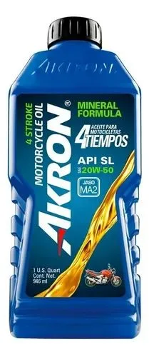 ACEITE MOTORCYCLE  AKRON 4T "MINERAL"  0.946 L. (SAE 20W 50 API SL)