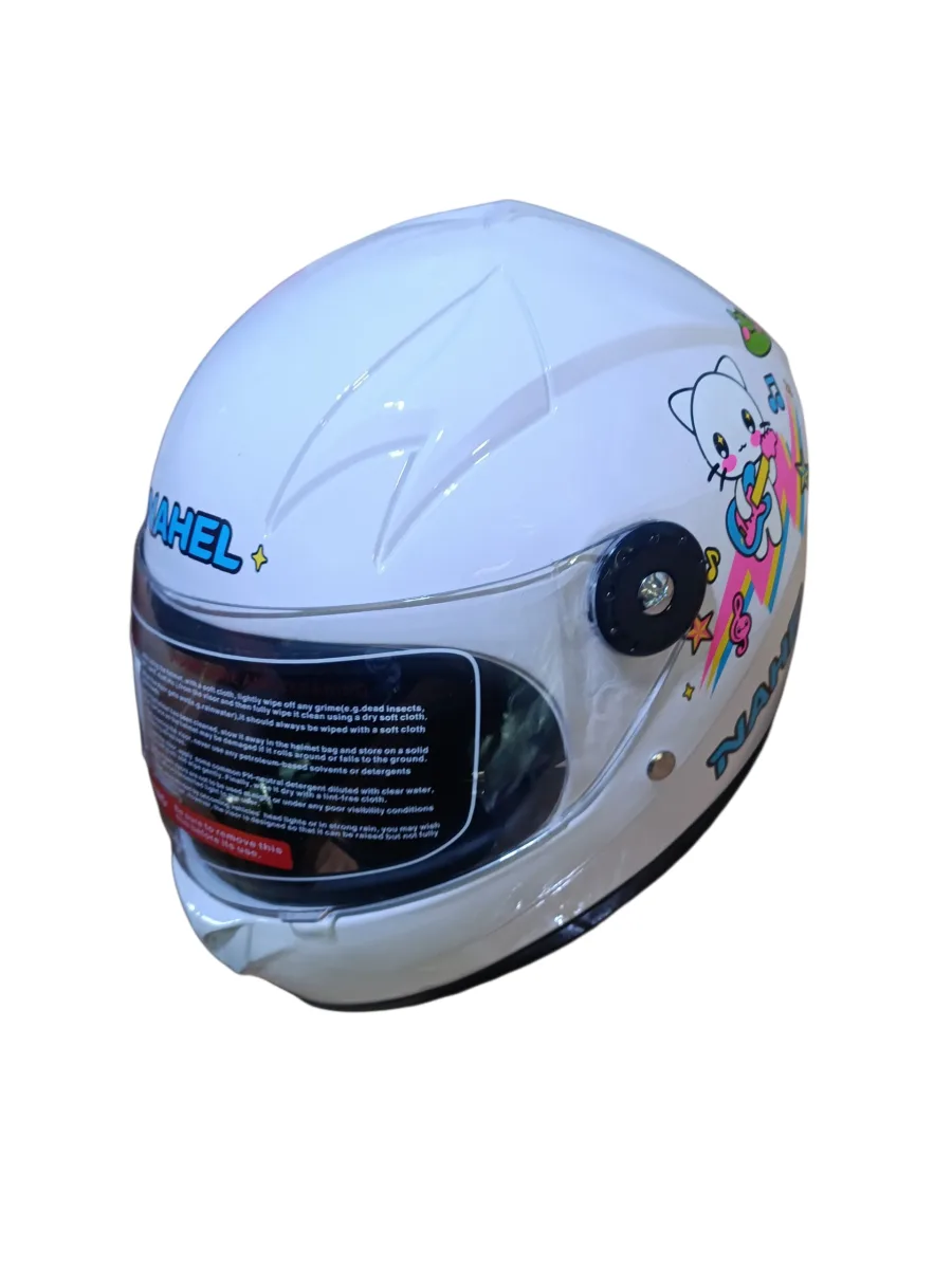 CASCO DE MOTO INFANTIL CERRADO GATITA MUSICAL BLANCO