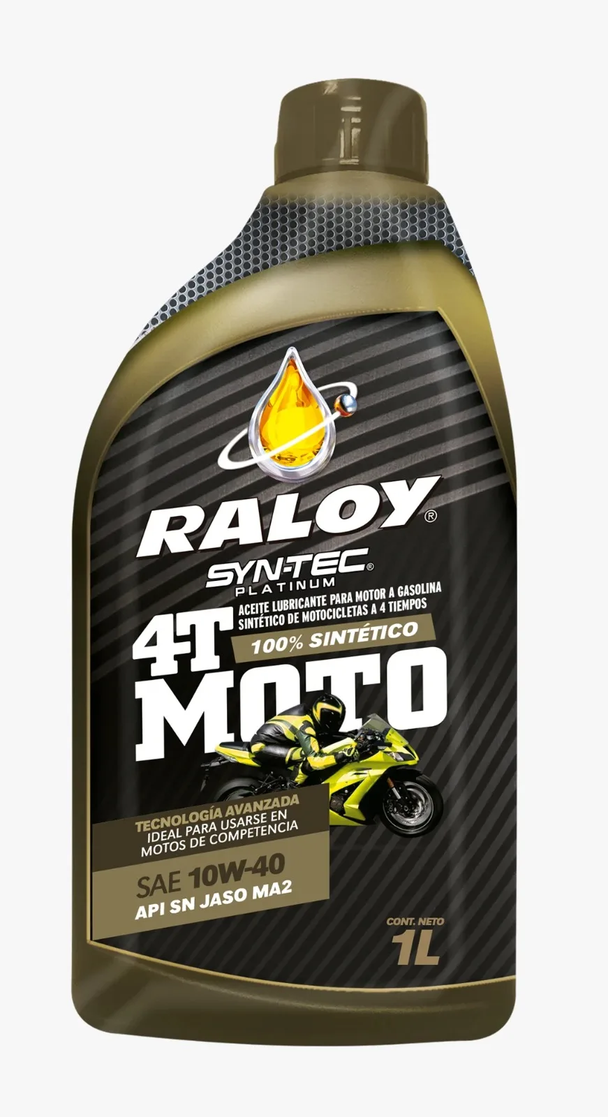 ACEITE 4T MOTO --RALOY SYN TEC PLATINUM-- 100% SINTÉTICO SAE 10W40 (API SN JASO MA2) 1 LITRO