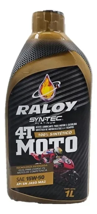 ACEITE 4T MOTO --RALOY SYN TEC PLATINUM-- 100% SINTÉTICO SAE 15W50 (API SN JASO MA2) 1 LITRO