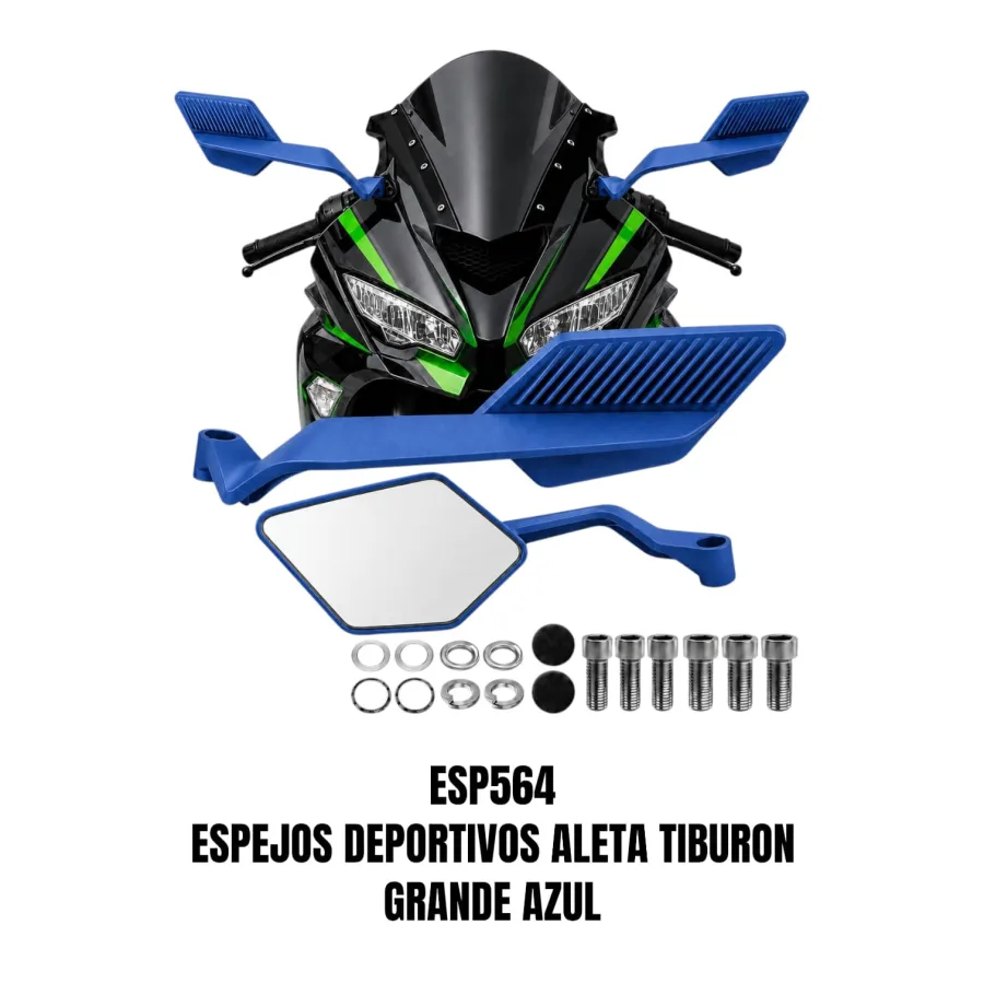 ESPEJOS DEPORTIVOS ALERON ALETA TIBURON GRANDE AZUL MATE