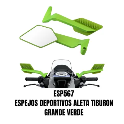 ESPEJOS DEPORTIVOS ALERON ALETA TIBURON GRANDE VERDE MATE