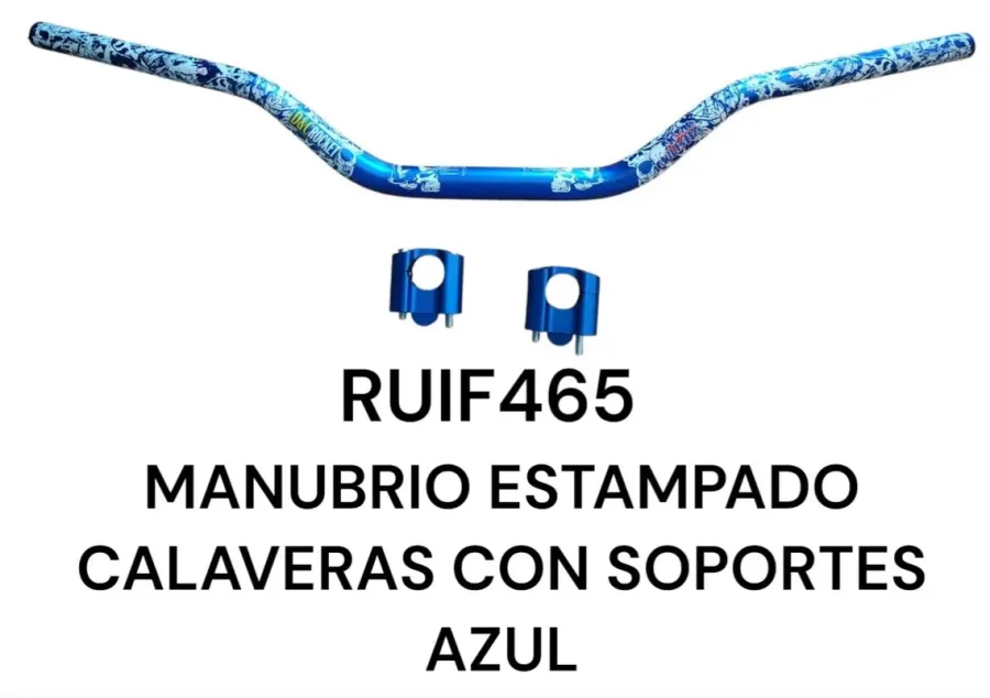 MANUBRIO ESTAMPADO CALAVERAS CON SOPORTES AZUL