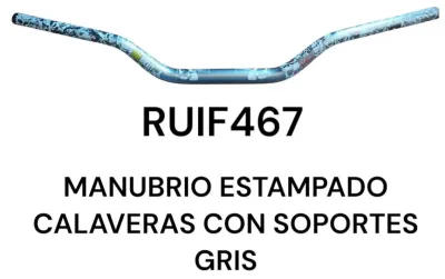 MANUBRIO ESTAMPADO CALAVERAS CON SOPORTES GRIS