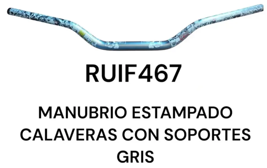 MANUBRIO ESTAMPADO CALAVERAS CON SOPORTES GRIS