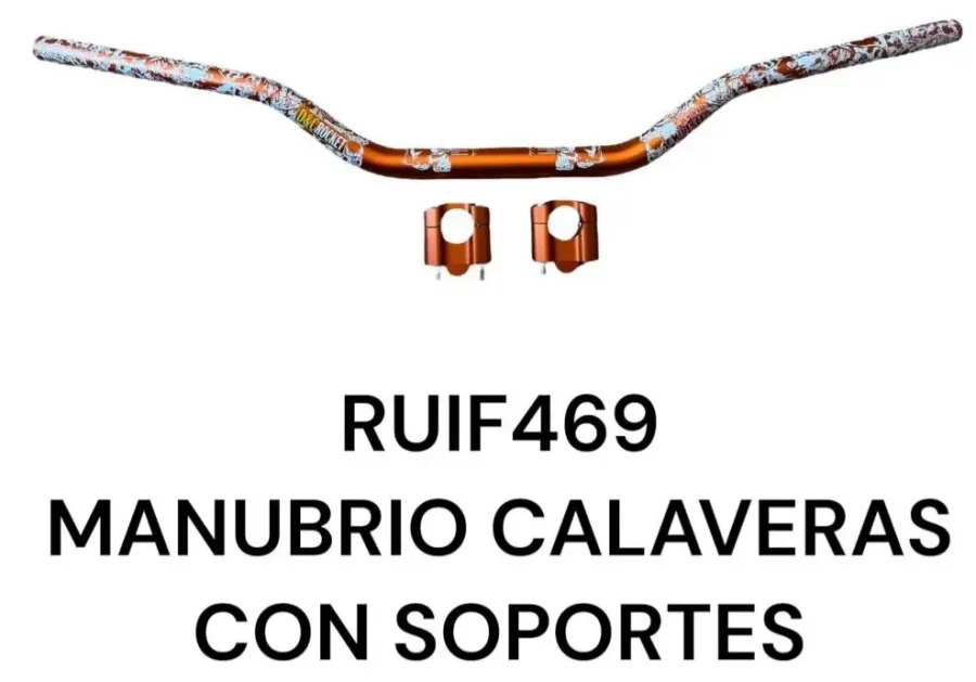 MANUBRIO ESTAMPADO CALAVERAS CON SOPORTES NARANJA