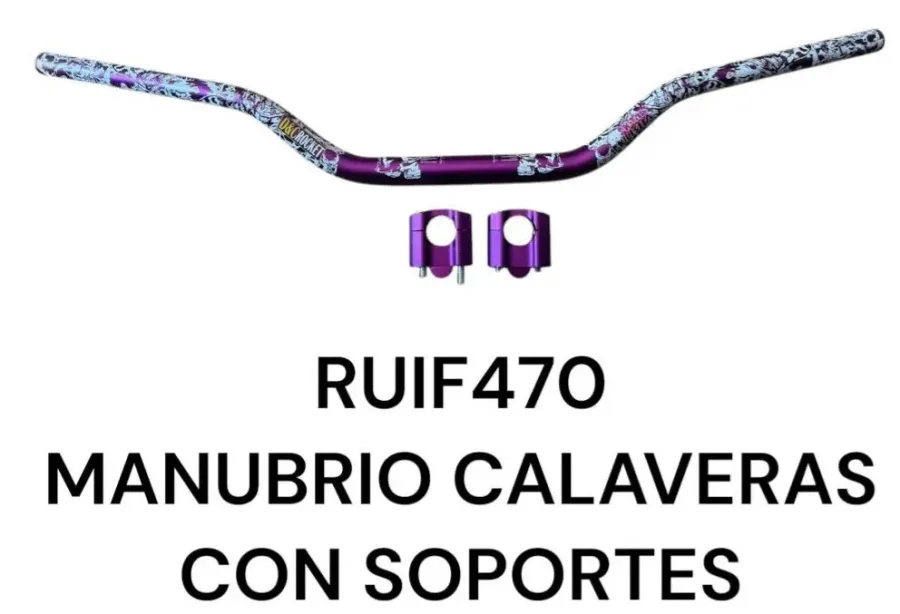MANUBRIO ESTAMPADO CALAVERAS CON SOPORTES PURPURA