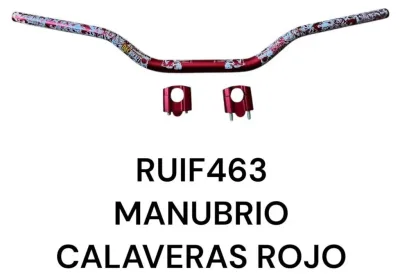 MANUBRIO ESTAMPADO CALAVERAS CON SOPORTES ROJO