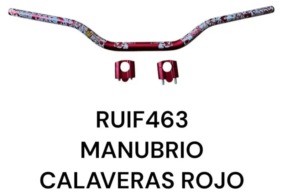 MANUBRIO ESTAMPADO CALAVERAS CON SOPORTES ROJO