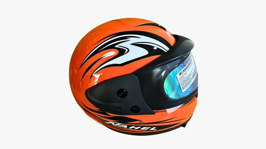 CASCO MOTO CERRADO DOBLE MICA NARANJA